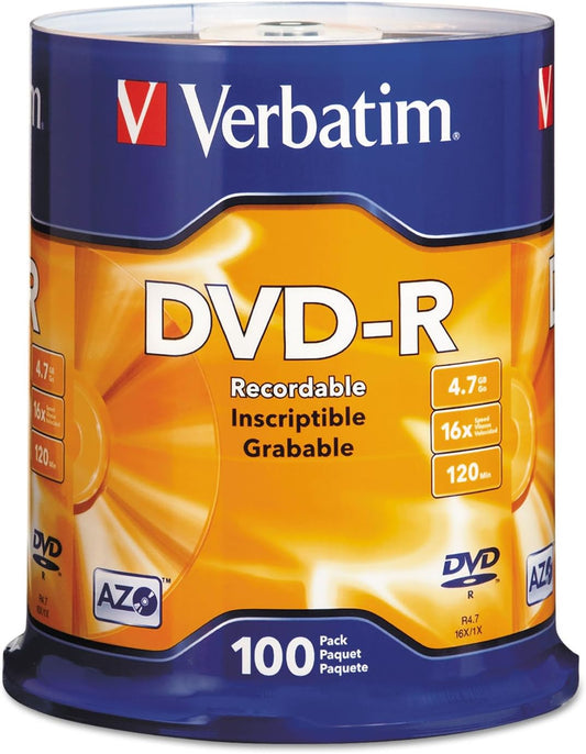 DVD-R Blank Discs AZO Dye 4.7GB 16X Recordable Disc - 100 Pack Spindle,Silver