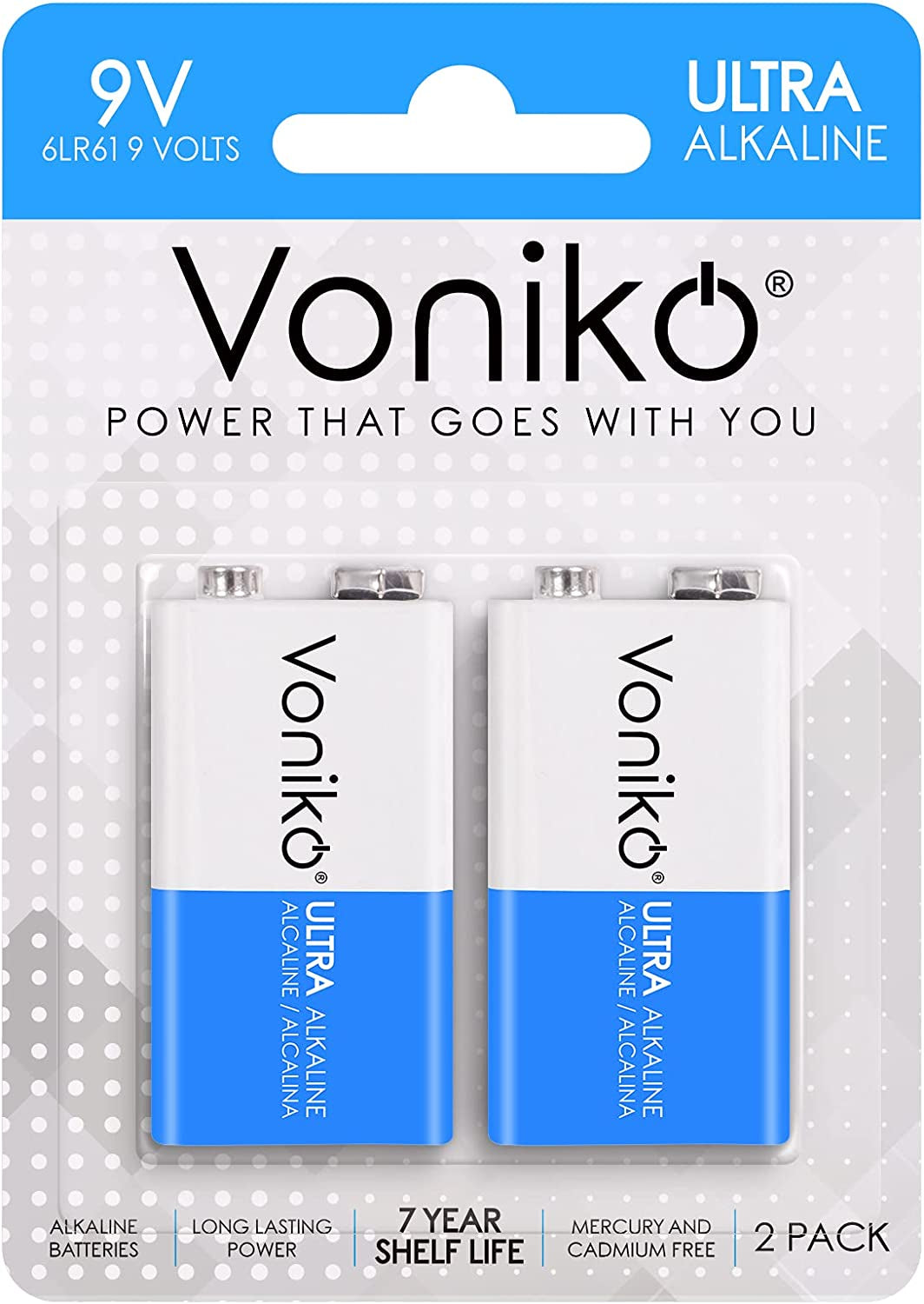 9V Batteries - Alkaline 9V Battery 2 Pack - Ultra Long Lasting with a 7 - Year Shelf Life