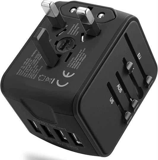 International Travel Adapter Universal Power 4 USB Wall Charger AC Wall Outlet Plugs Converter for US, EU, UK, AU European 160 Countries (Black)